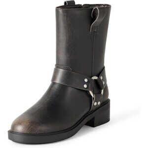 Women's Brown Lilith Short Moto Boot with Buckles Biker